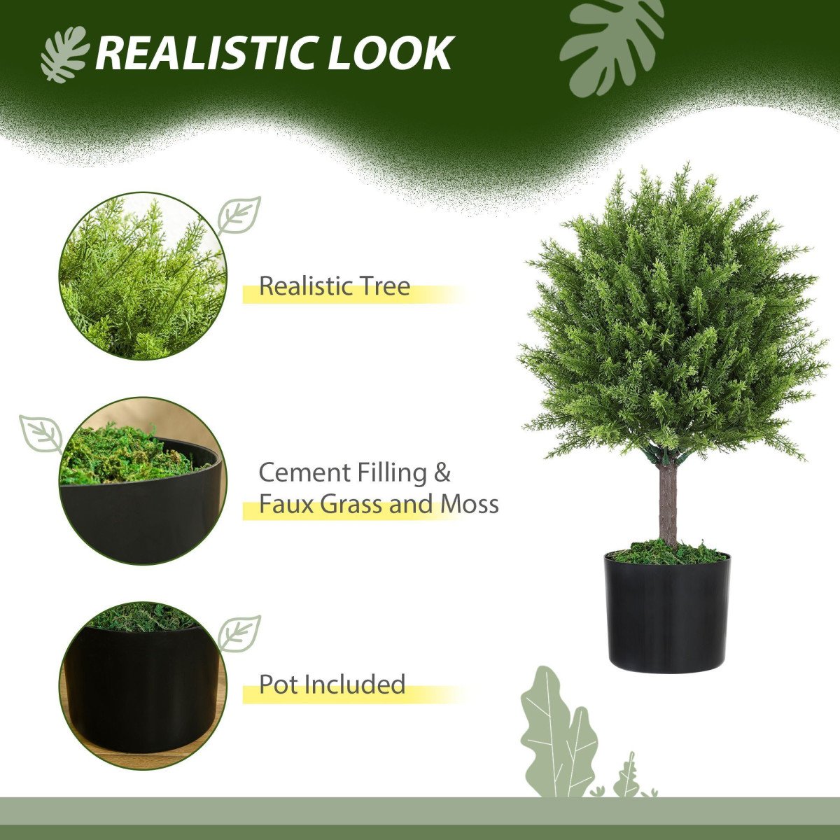 Decorative Artificial Plants, Cedar Topiary Trees in Pots, Fake Plants for Home Indoor outdoor Decor, Green