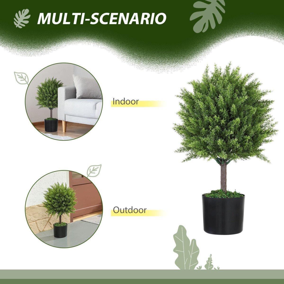 Decorative Artificial Plants, Cedar Topiary Trees in Pots, Fake Plants for Home Indoor outdoor Decor, Green