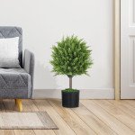 Decorative Artificial Plants, Cedar Topiary Trees in Pots, Fake Plants for Home Indoor outdoor Decor, Green