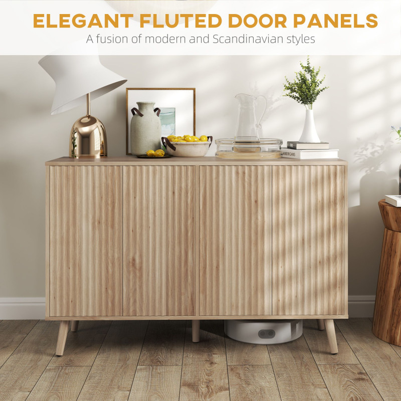 Buffet Cabinet with Storage Modern Fluted Sideboard with Adjustable Shelves Wood Legs for Dining Room Living Room Oak