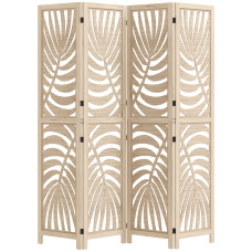 4 Panel Room Divider, Detachable Folding Privacy Screens with Palm Leaf Design for Home Office, Natural Wood Finish