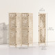4 Panel Room Divider, Detachable Folding Privacy Screens with Palm Leaf Design for Home Office, Natural Wood Finish