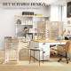 4 Panel Room Divider, Detachable Folding Privacy Screens with Palm Leaf Design for Home Office, Natural Wood Finish
