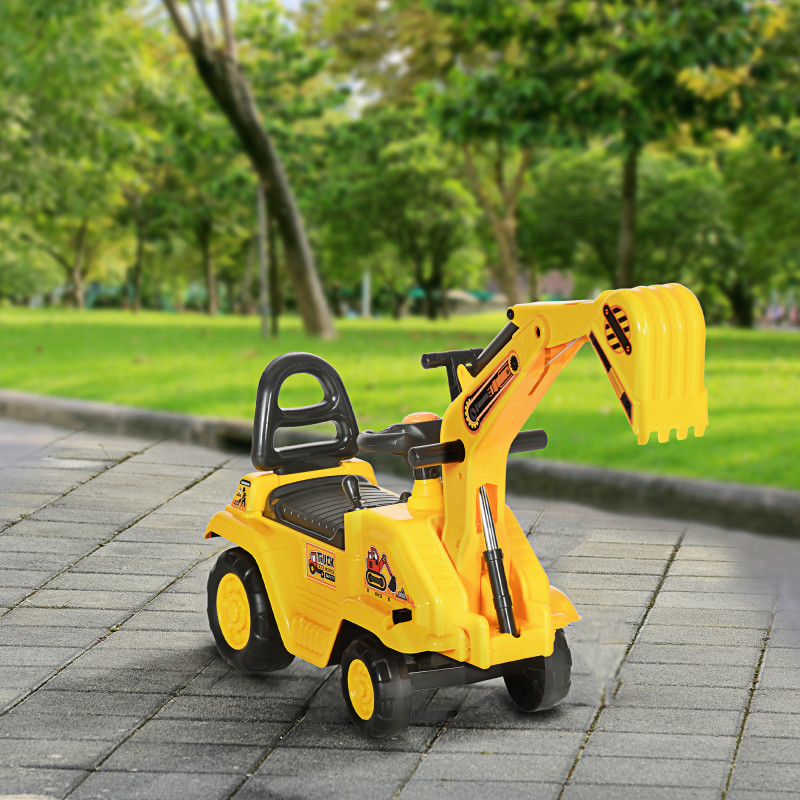 NO POWER 3 in 1 Ride On Toy Excavator Digger Scooter Pulling Cart Pretend Play Construction Truck
