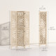 3 Panel Room Divider, Detachable Folding Privacy Screens with Palm Leaf Design for Home Office, Natural Wood Finish