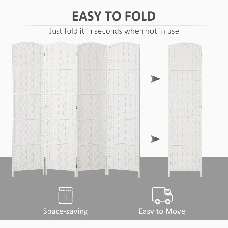 6ft Folding Room Divider, 4 Panel Wall Partition with Wooden Frame for Bedroom, Home Office, Natural