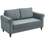 Vintage Loveseat, Upholstered Love Seat Furniture, Fabric 2 Seater Sofa with Rolled Arms, Rubber Wood Legs, Grey