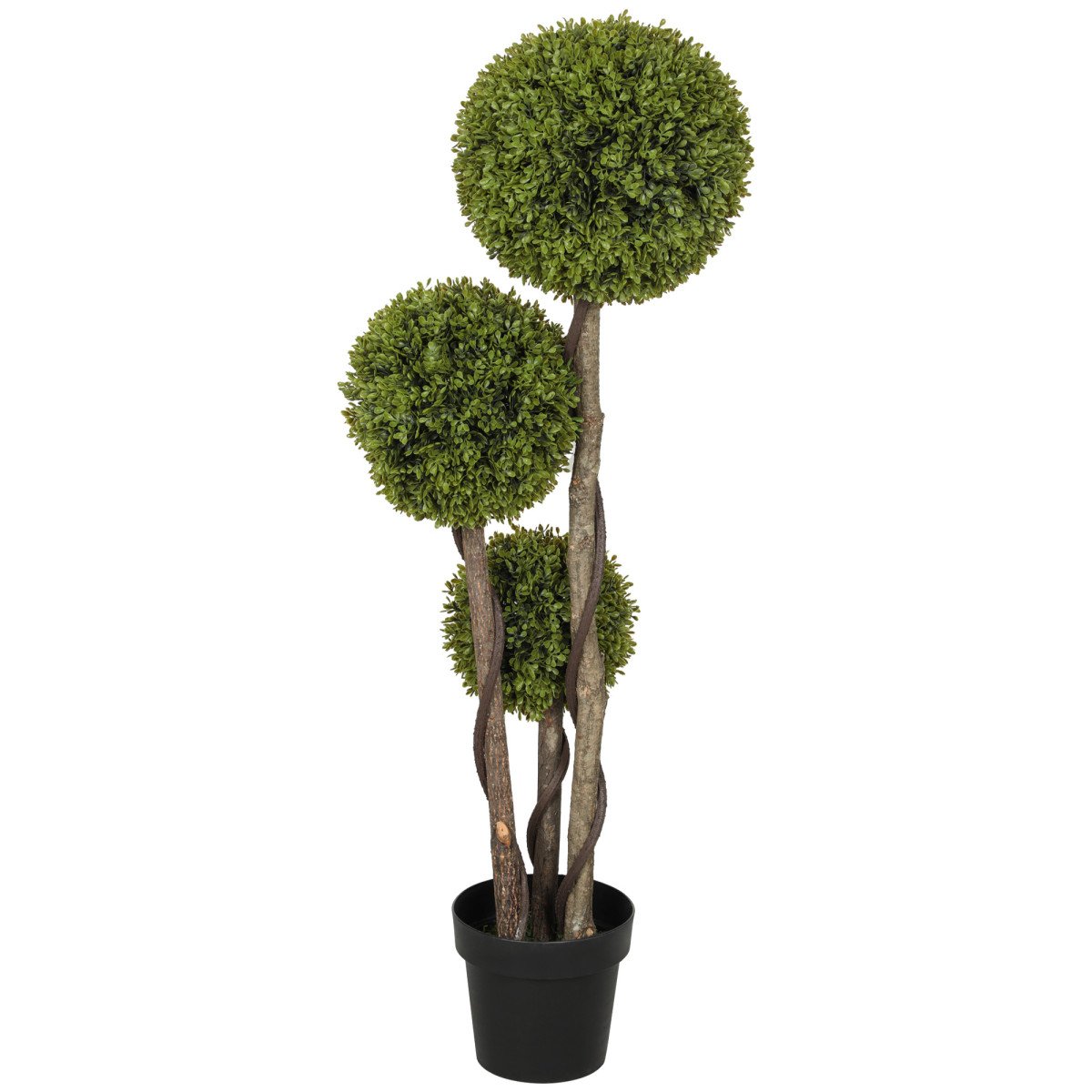 45 Inch Potted Fake Plant, Artificial Boxwood Topiary Tree, Triple Ball Tree for Indoor and Outdoor, Green