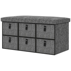 Shoe Bench with Seat, Shoe Storage Bench with Cushion and 6 Fabric Drawers for Entryway, Hallway, Bedroom, Charcoal Grey