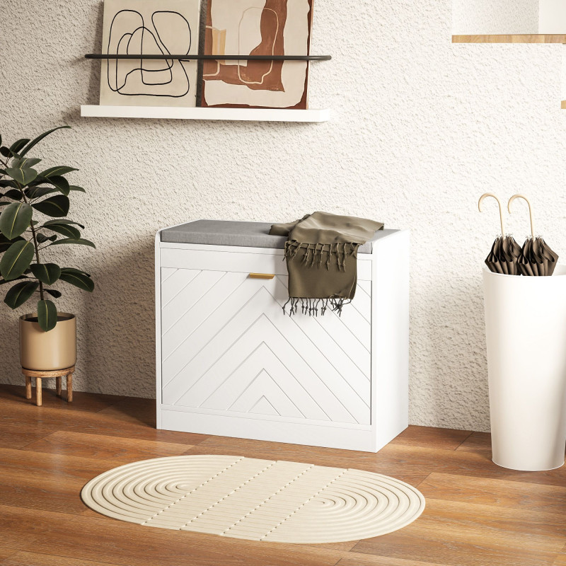 Shoe Storage with Seat, Upholstered Hallway Bench, Shoe Bench with Flip Drawer and Vent for 5 Pairs of Shoes