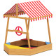 Qaba Wooden Kids Sandbox with Cover, 4 Seats, Rudder, Deck, Bottom Liner, 52