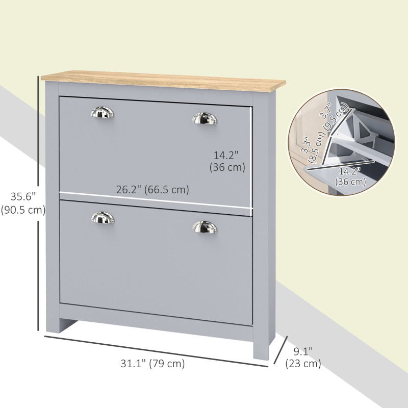 Entryway Shoe Cabinet with 2 Flip Drawers and Adjustable Shelves, 12 Pair Shoe Storage Organizer for Hallway, Grey