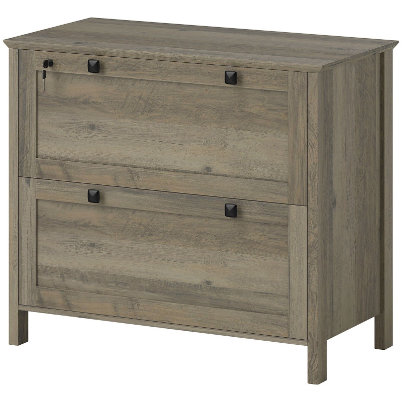 2 Drawer File Cabinet, Lockable Filing Cabinet with Adjustable Hanging Bar for Letter, A4 Size, Weathered Grey Oak