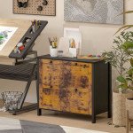 2 Drawer File Cabinet, Lockable Filing Cabinet with Adjustable Hanging Bar for Letter, A4 Size, Rustic Brown