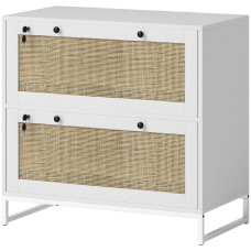 2-Drawer Filing Cabinet with Lock, Rattan File Cabinet with Adjustable Hanging Bar, White