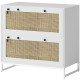 2-Drawer Filing Cabinet with Lock, Rattan File Cabinet with Adjustable Hanging Bar, White