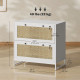 2-Drawer Filing Cabinet with Lock, Rattan File Cabinet with Adjustable Hanging Bar, White