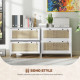 2-Drawer Filing Cabinet with Lock, Rattan File Cabinet with Adjustable Hanging Bar, White
