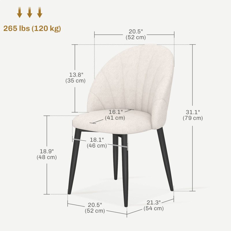 Modern Dining Chairs Set of 4, Upholstered Dining Room Chairs with Metal Legs, Shell Backrest, Padded Seat, Cream White