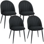 Modern Dining Chairs Set of 4, Upholstered Dining Room Chairs with Metal Legs, Shell Backrest, Padded Seat, Black