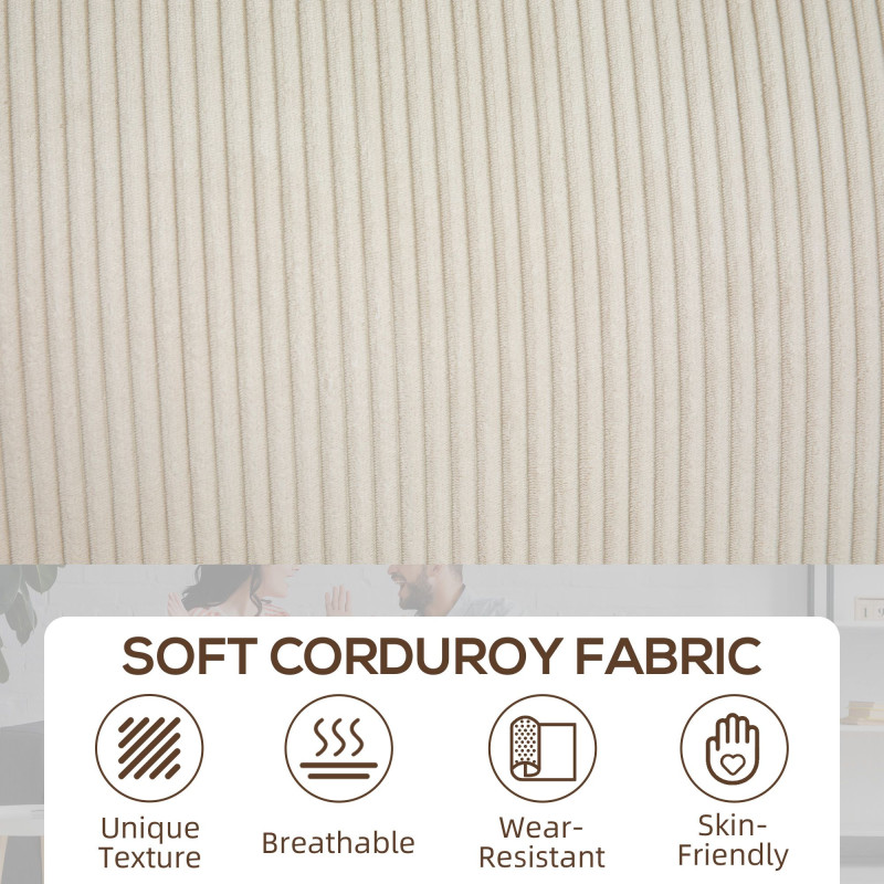 Three Seater Sofa, Fabric 3 Seater Couch with Spring Cushion and Cup Holders for Living Room, Bedroom, Cream White