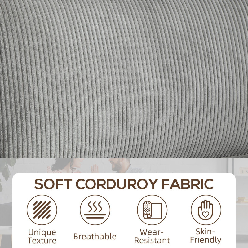 Three Seater Sofa, Fabric 3 Seater Couch with Spring Cushion and Cup Holders for Living Room, Bedroom, Light Grey