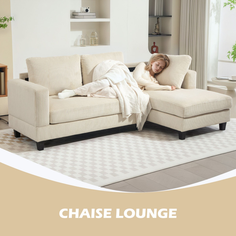 L Shaped Couch, L Shape Sofa with Chaise Lounge and Spring Cushion for Living Room, Bedroom, Beige