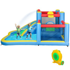 Qaba Bouncy Castle for Kids with 550W Blower, Water Slide, 2 Splash Pools, Basketball Hoop, Dart Board,12.6' x 9.5' x 5.9'