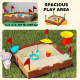 Qaba Kids Wooden Sandbox with Flags, 4 Colorful Built-in Corner Seating, Ground Liner, Gift for Ages 3-7, Wooden Brown