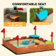 Qaba Kids Wooden Sandbox with Flags, 4 Colorful Built-in Corner Seating, Ground Liner, Gift for Ages 3-7, Wooden Brown
