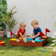 Qaba Kids Wooden Sandbox with Flags, 4 Colorful Built-in Corner Seating, Ground Liner, Gift for Ages 3-7, Wooden Brown