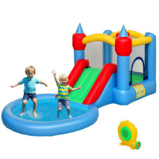 Qaba 4 in 1 Inflatable Bounce House with Slide, Basketball Hoop, Ball Pit, Blower, Storage Bag, 163