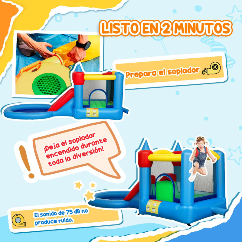Qaba 4 in 1 Inflatable Bounce House with Slide, Basketball Hoop, Ball Pit, Blower, Storage Bag, 163