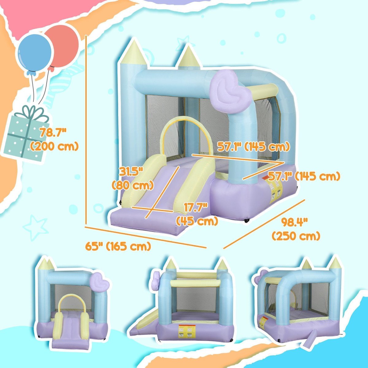 Qaba Inflatable Bounce House with Blower, Slide, Outdoor & Indoor Bouncy Castle for Kids Ages 3-8, 98