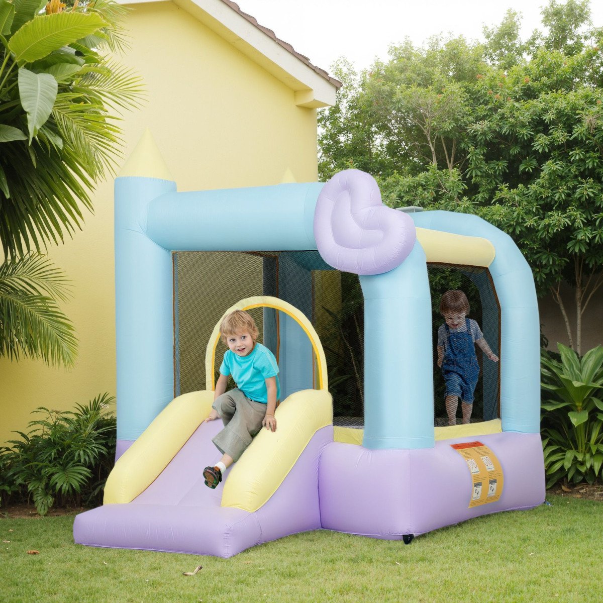 Qaba Inflatable Bounce House with Blower, Slide, Outdoor & Indoor Bouncy Castle for Kids Ages 3-8, 98