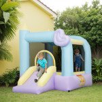 Qaba Inflatable Bounce House with Blower, Slide, Outdoor & Indoor Bouncy Castle for Kids Ages 3-8, 98