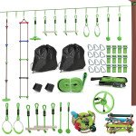 Qaba Obstacle course for Kids, with 10-Piece Slackline Kit with Monkey Bars, Gym Rings, Rope Ladder, Nest Swing, Hanging Tray