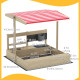 Kids Sandbox with Cover Kitchen Playset Toys, Wooden Sand Box with Seat, Storage, for 3-7 Years Old, Natural Wood
