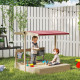 Kids Sandbox with Cover Kitchen Playset Toys, Wooden Sand Box with Seat, Storage, for 3-7 Years Old, Natural Wood