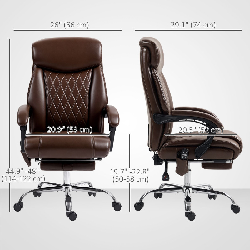 6 Point Massage Office Chair with Remote, Ergonomic Reclining Computer Desk Chair with Footrest, Side Pocket, Dark Brown