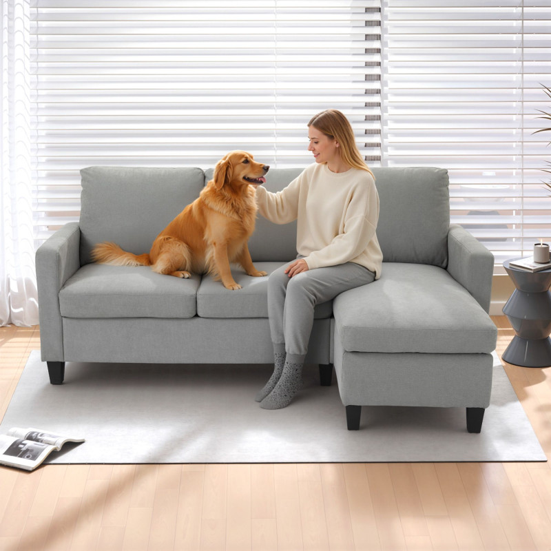 L-Shape Sofa, Modern Sectional Couch with Ottoman, Corner Sofa for Living Room, Light Grey
