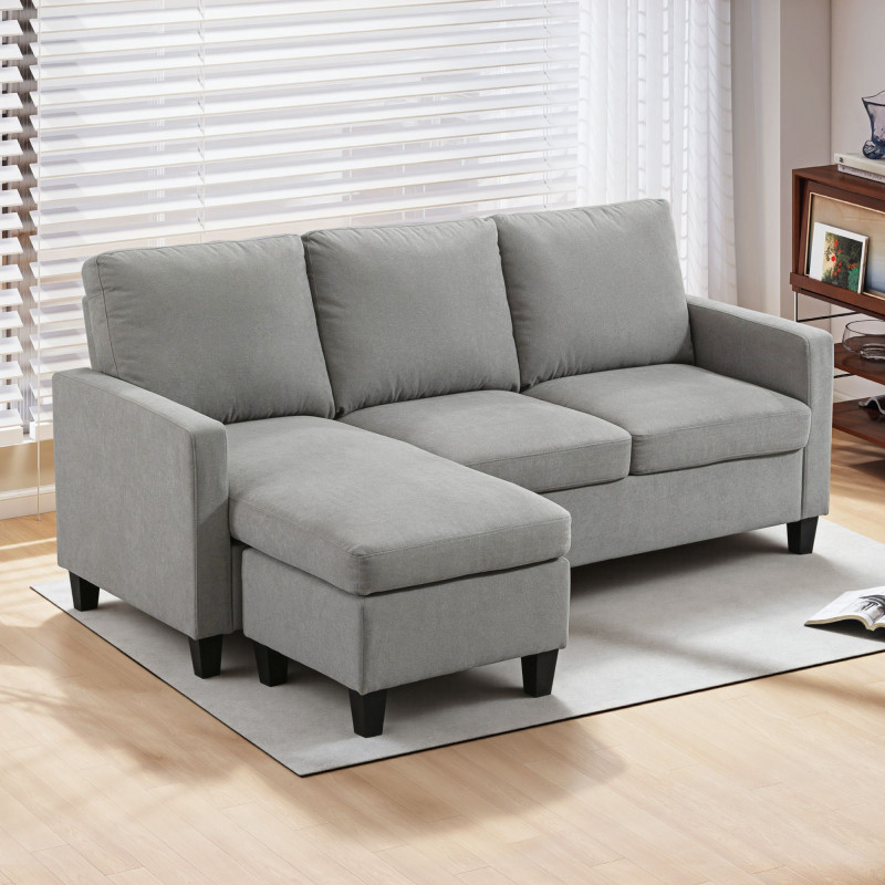 L-Shape Sofa, Modern Sectional Couch with Ottoman, Corner Sofa for Living Room, Light Grey