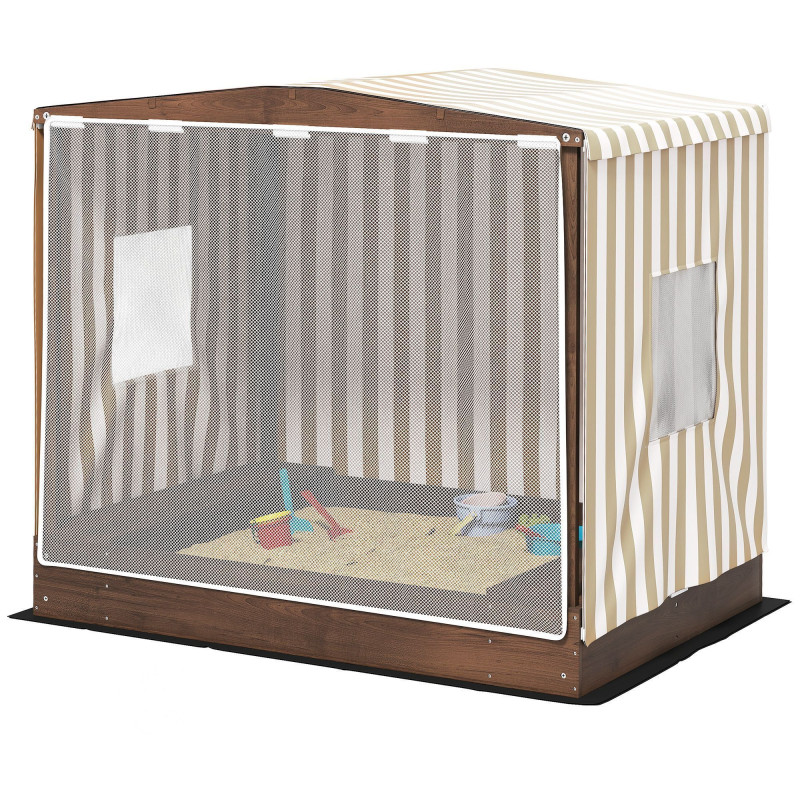 Qaba Kids Sandbox with Full Covered Canopy, Bench Seats, Bottom Liner, for Ages 3-6, 56
