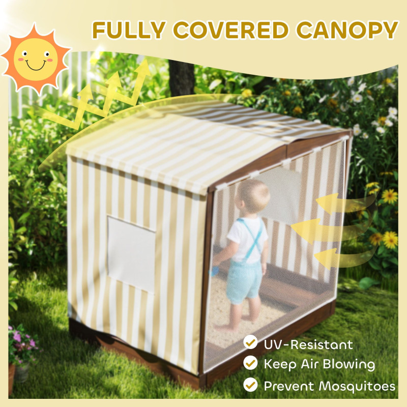 Qaba Kids Sandbox with Full Covered Canopy, Bench Seats, Bottom Liner, for Ages 3-6, 56
