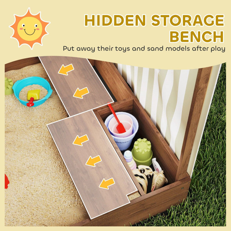 Qaba Kids Sandbox with Full Covered Canopy, Bench Seats, Bottom Liner, for Ages 3-6, 56