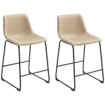 Counter Height Bar Stools Set of 2, Vintage PU Leather Bar Chairs, Kitchen Stool with Footrest, Beige