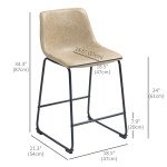 Counter Height Bar Stools Set of 2, Vintage PU Leather Bar Chairs, Kitchen Stool with Footrest, Beige