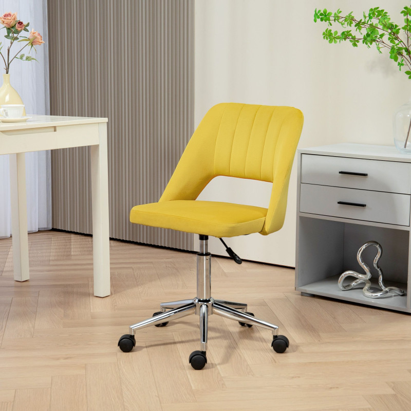 Mid Back Office Chair Velvet Fabric Swivel Scallop Shape Computer Desk Chair, Yellow