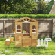 Wooden Kids Playhouse with Door Windows Mailbox Flower Pot Holder Serving Station Bench Yellow