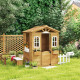 Wooden Kids Playhouse with Door Windows Mailbox Flower Pot Holder Serving Station Bench Yellow